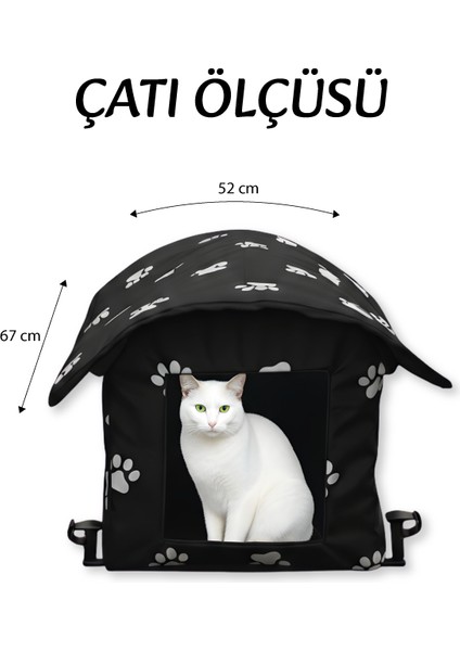 Pati Desenli Siyah Kedi Evi Isı ve Yağmur Korumalı