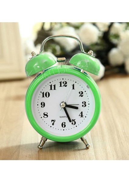 Yeşil Dekoratif Metal Işıklı Alarmlı Yuvarlak Masa Saati | Çalar Saat