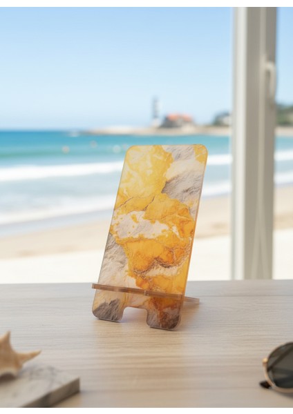 Pleksi Telefon Standı ve Telefon Tutucu Premium Sarı Mermer Epoksi Baskı Tasarım fiyatları