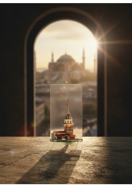 Pleksi Telefon Standı ve Telefon Tutucu Premium Kız Kulesi Epoksi Baskı Tasarım