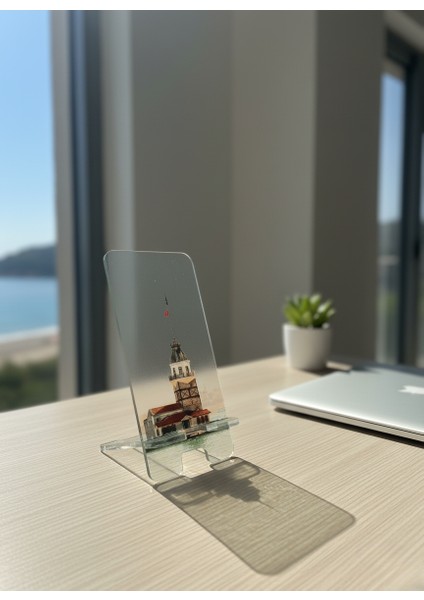 Pleksi Telefon Standı ve Telefon Tutucu Premium Kız Kulesi Epoksi Baskı Tasarım fiyatları