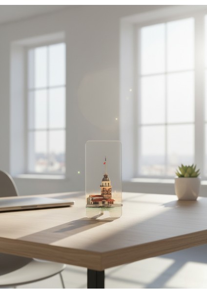 Pleksi Telefon Standı ve Telefon Tutucu Premium Kız Kulesi Epoksi Baskı Tasarım fırsatları