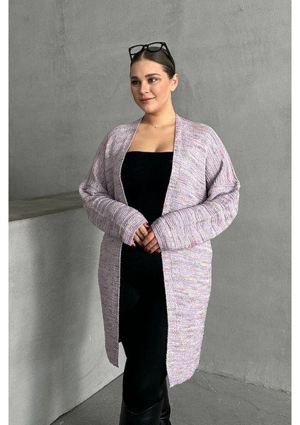 Büyük Beden Uzun Kollu Önü Kapamasız Ince Örme Hırka 302300