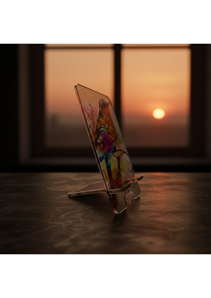 Pleksi Telefon Standı ve Telefon Tutucu Premium Renkli Kuş Epoksi Baskı Tasarım