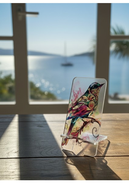 Pleksi Telefon Standı ve Telefon Tutucu Premium Renkli Kuş Epoksi Baskı Tasarım fiyatları
