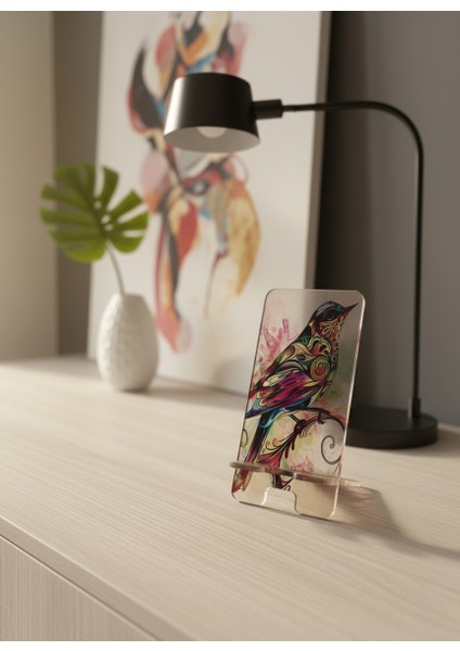 Pleksi Telefon Standı ve Telefon Tutucu Premium Renkli Kuş Epoksi Baskı Tasarım fırsatları