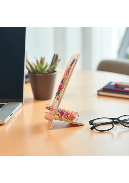 Pleksi Telefon Standı ve Telefon Tutucu Premium Renkli Kuş Epoksi Baskı Tasarım