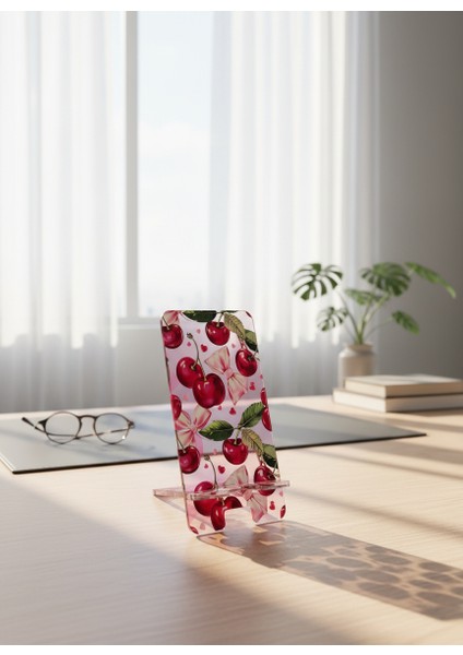 Pleksi Telefon Standı ve Telefon Tutucu Premium Kiraz Epoksi Baskı Tasarım modelleri