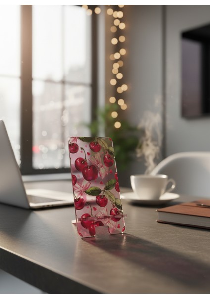 Pleksi Telefon Standı ve Telefon Tutucu Premium Kiraz Epoksi Baskı Tasarım fırsatları