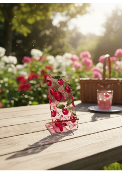 Pleksi Telefon Standı ve Telefon Tutucu Premium Kiraz Epoksi Baskı Tasarım