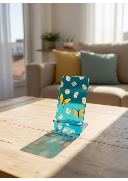 Pleksi Telefon Standı ve Telefon Tutucu Premium Kelebek Papatya Epoksi Baskı Tasarım fırsatları