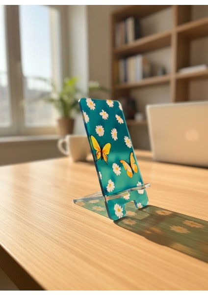 Pleksi Telefon Standı ve Telefon Tutucu Premium Kelebek Papatya Epoksi Baskı Tasarım indirimleri