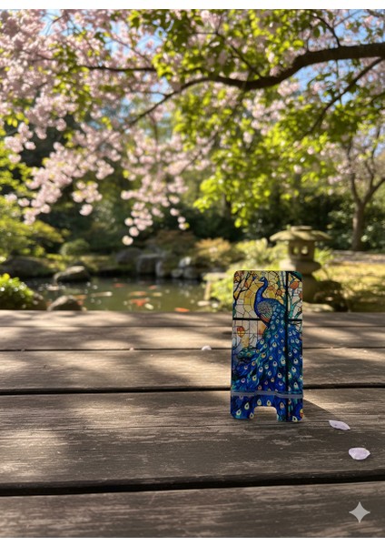 Pleksi Telefon Standı ve Telefon Tutucu Premium Tavus Kuşu Epoksi Baskı Tasarım