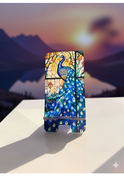 Pleksi Telefon Standı ve Telefon Tutucu Premium Tavus Kuşu Epoksi Baskı Tasarım modelleri