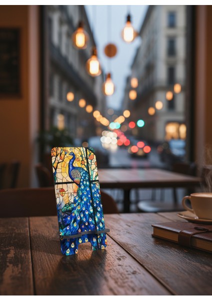 Pleksi Telefon Standı ve Telefon Tutucu Premium Tavus Kuşu Epoksi Baskı Tasarım