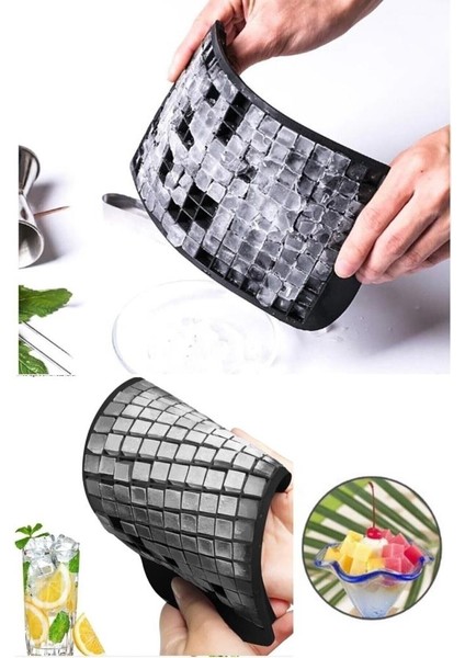 160'LI Mini Küp Şekilli Silikon Buzluk - Çok Renkli Mini Küplü Sunum Buz Kalıbı