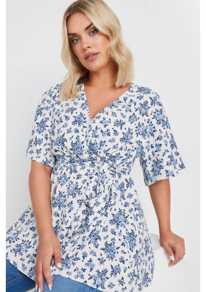 Büyük Beden V Yaka Bağlama Detaylı Desenli Kruvaze Bluz 321934 fiyatları