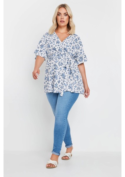 Büyük Beden V Yaka Bağlama Detaylı Desenli Kruvaze Bluz 321934 fırsatları
