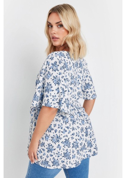 Büyük Beden V Yaka Bağlama Detaylı Desenli Kruvaze Bluz 321934 indirimleri