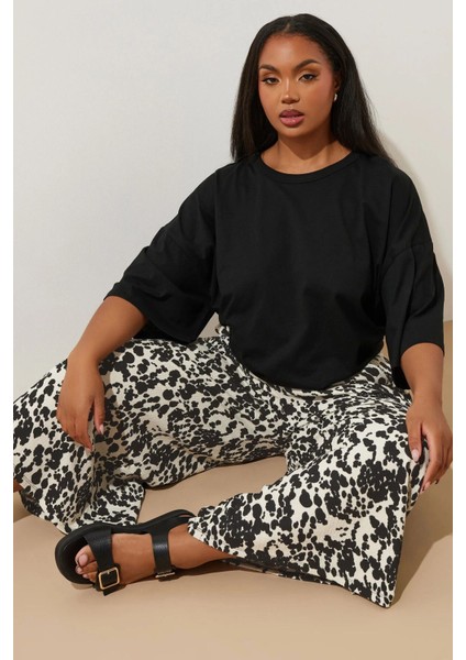 Büyük Beden Beli Lastikli Cepli Desenli Kapri Pantolon 145278 fiyatları