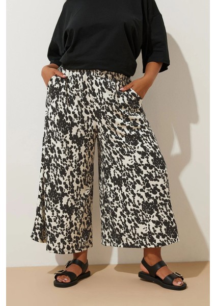 Büyük Beden Beli Lastikli Cepli Desenli Kapri Pantolon 145278 fırsatları