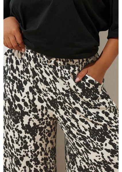 Büyük Beden Beli Lastikli Cepli Desenli Kapri Pantolon 145278 indirimleri