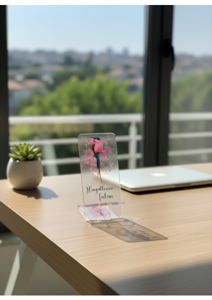 Pleksi Telefon Standı ve Telefon Tutucu Premium Hayallerine Tutun Epoksi Baskı Tasarım