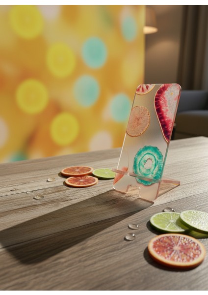 Pleksi Telefon Standı ve Telefon Tutucu Premium Modern Taş Epoksi Baskı Tasarım