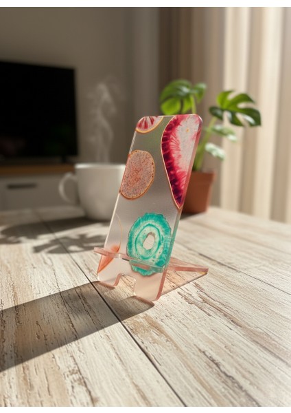 Pleksi Telefon Standı ve Telefon Tutucu Premium Modern Taş Epoksi Baskı Tasarım fiyatları