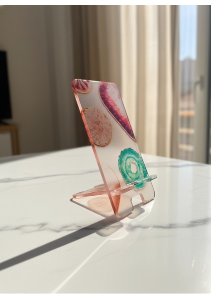 Pleksi Telefon Standı ve Telefon Tutucu Premium Modern Taş Epoksi Baskı Tasarım fırsatları