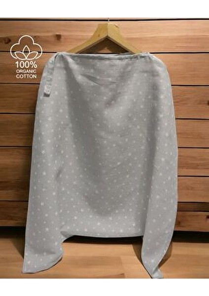Gri Yıldızlı Müslin Emzirme Önlüğü %100 Pamuklu Ayarlanabilir 97x78 cm indirimleri