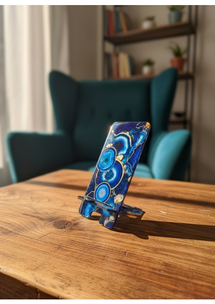 Pleksi Telefon Standı ve Telefon Tutucu Premium Mavi Boncuk Epoksi Baskı Tasarım fiyatları