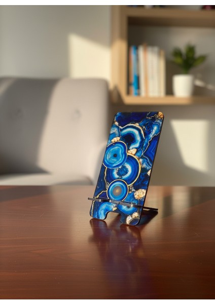 Pleksi Telefon Standı ve Telefon Tutucu Premium Mavi Boncuk Epoksi Baskı Tasarım fırsatları