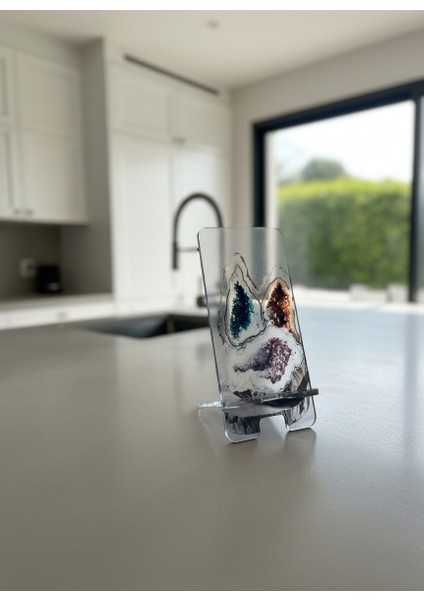 Pleksi Telefon Standı ve Telefon Tutucu Premium Kristal Epoksi Baskı Tasarım