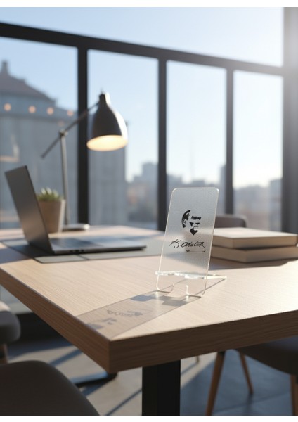 Pleksi Telefon Standı ve Telefon Tutucu Premium Atatürk Imza Epoksi Baskı Tasarım