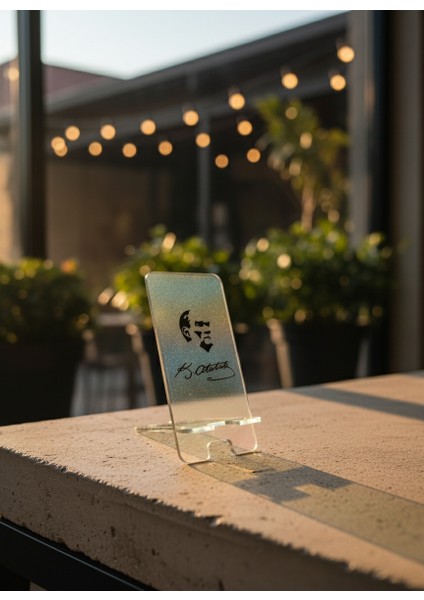 Pleksi Telefon Standı ve Telefon Tutucu Premium Atatürk Imza Epoksi Baskı Tasarım fiyatları