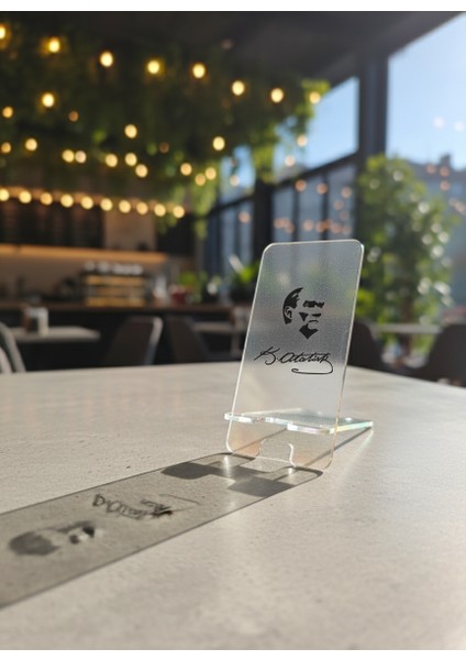 Pleksi Telefon Standı ve Telefon Tutucu Premium Atatürk Imza Epoksi Baskı Tasarım modelleri