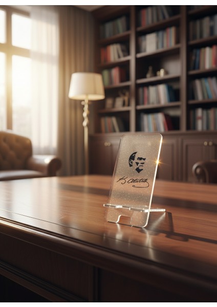 Pleksi Telefon Standı ve Telefon Tutucu Premium Atatürk Imza Epoksi Baskı Tasarım indirimleri