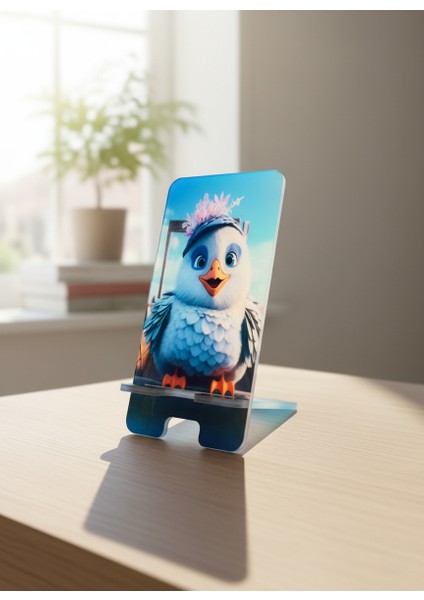 Pleksi Telefon Standı ve Telefon Tutucu Premium Sevimli Kuş Epoksi Baskı Tasarım
