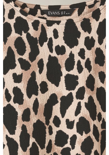 Büyük Beden Kısa Kollu Bisiklet Yaka Leopar Desenli Bluz 616006