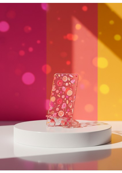 Pleksi Telefon Standı ve Telefon Tutucu Premium Nar Çiçek Epoksi Baskı Tasarım