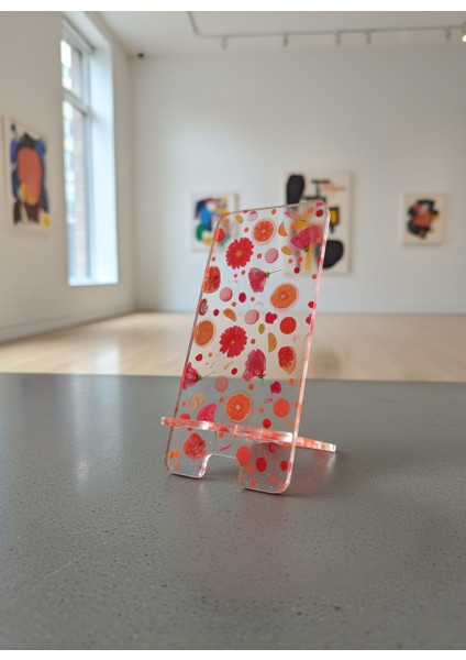 Pleksi Telefon Standı ve Telefon Tutucu Premium Nar Çiçek Epoksi Baskı Tasarım modelleri