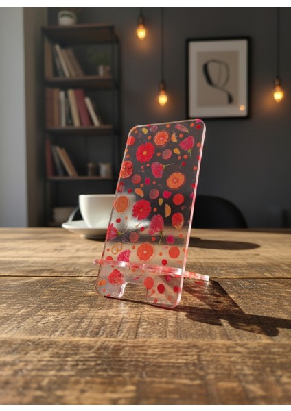 Pleksi Telefon Standı ve Telefon Tutucu Premium Nar Çiçek Epoksi Baskı Tasarım fırsatları