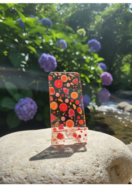 Pleksi Telefon Standı ve Telefon Tutucu Premium Nar Çiçek Epoksi Baskı Tasarım indirimleri
