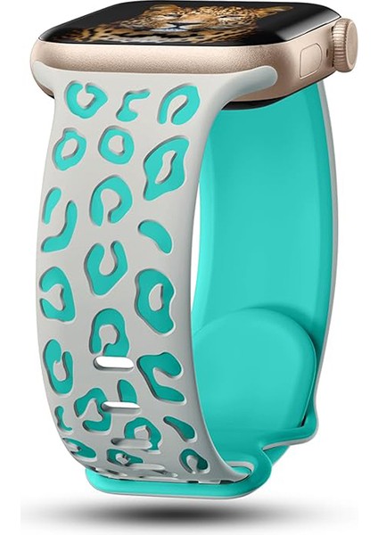 Apple Watch 9 (45MM) Uyumlu Desenli Silikon KORDON-140 Gri-Yeşil