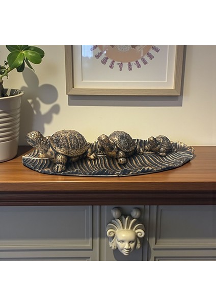 Dekoratif Polyester Üçlü Tabaklı Kaplumbağa Set Gold Eskitme fırsatları