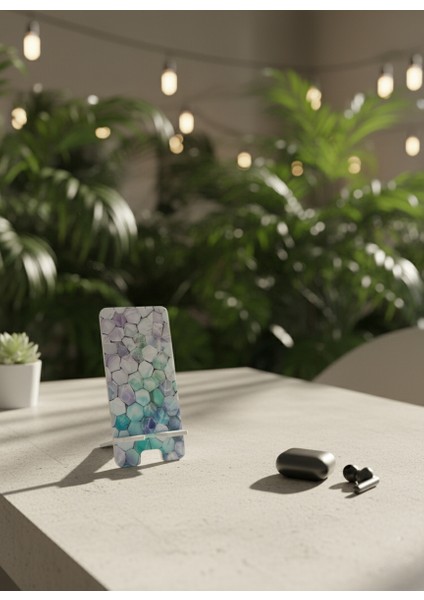 Pleksi Telefon Standı ve Telefon Tutucu Premium Çakıl Taşı Baskı Tasarım