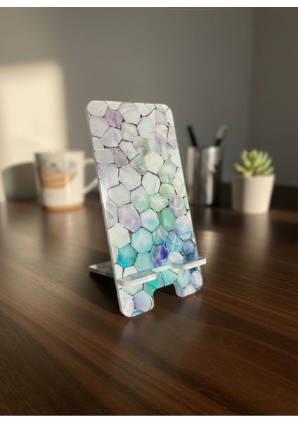 Pleksi Telefon Standı ve Telefon Tutucu Premium Çakıl Taşı Baskı Tasarım fiyatları
