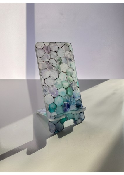 Pleksi Telefon Standı ve Telefon Tutucu Premium Çakıl Taşı Baskı Tasarım modelleri