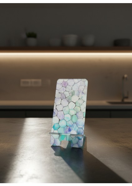 Pleksi Telefon Standı ve Telefon Tutucu Premium Çakıl Taşı Baskı Tasarım indirimleri